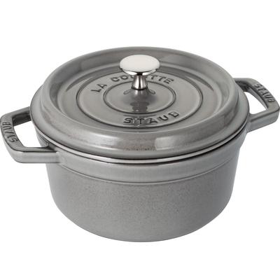 К чугунной эмалированной кастрюле Staub Cocotte, совместимой с индукцией, японской La Cocotte Round [Пробный период 30 дней] "Pico Round, Серая, 20 см", Горшок с двумя ручками,
