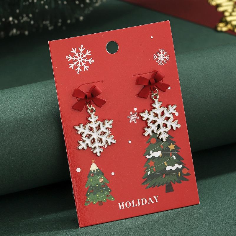 Christmas Accessories Christmas Hollow Snowflake Bow Earrings Oil Drop Ear Hook Earrings