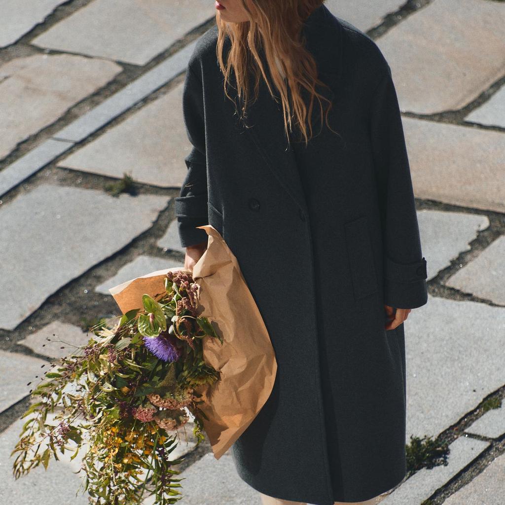 Zara Свободный крой однотонного двубортного пальто Женское пальто Серый 3046299-802