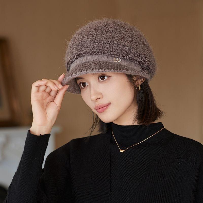 Осенне-зимняя холодостойкая вязаная теплая шапка, толстая шапка-утконос, шерстяная шапка в западном стиле для женщин