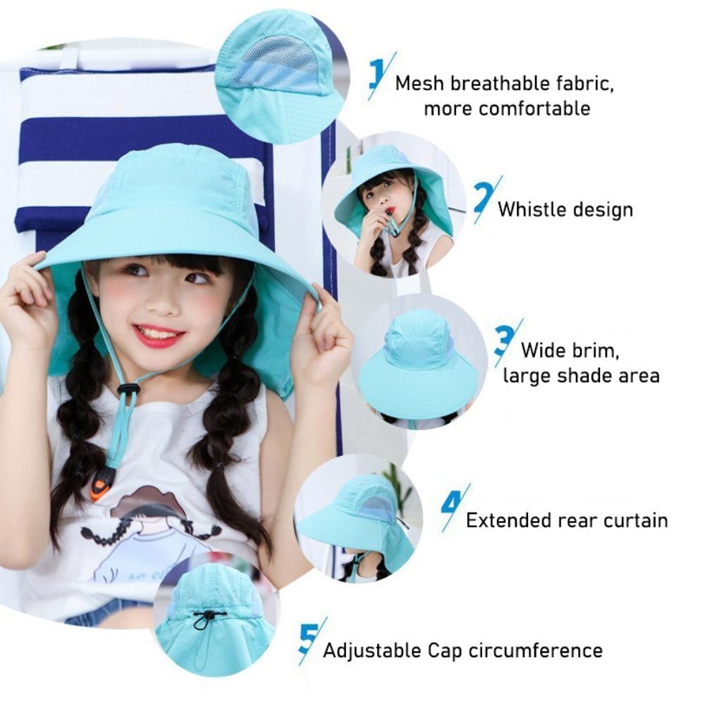 Fashion Kids Sun Hat UV Protection Broad Brim Bucket Hat Casual Summer Cap with Whistle  Summer