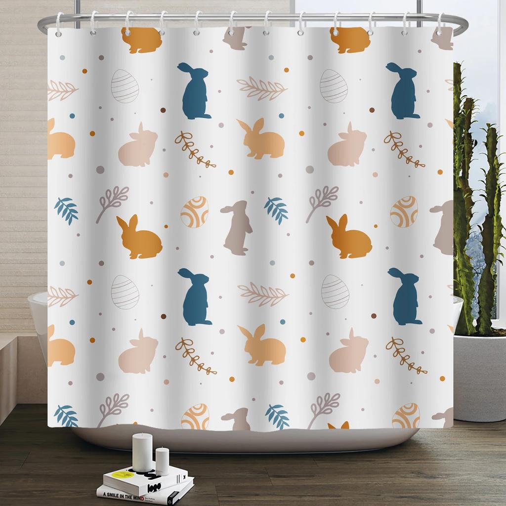 Весенняя Пасхальная Занавеска для душа Счастливый Кролик Кролик Яйца Цветочный Сад Цветочный Праздничный Водонепроницаемая Занавеска для душа для ванной комнаты с крючками