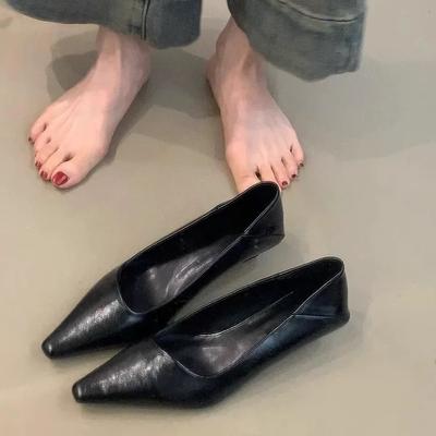 Версия из коровьей кожи~ Минималистичный темперамент, каблук-рюмочка, острый носок, туфли-лодочки, женские, осень 2025, для работы, тонкий каблук, маленькая кожаная туфля