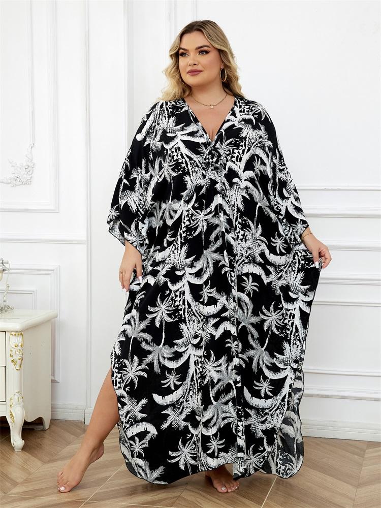 EDOLYNSA Женское бохо-набивное платье-кафтан с V-образным вырезом и рукавами «летучая мышь», длинное платье со змеиным узором, уютный наряд Moo Moo Dress