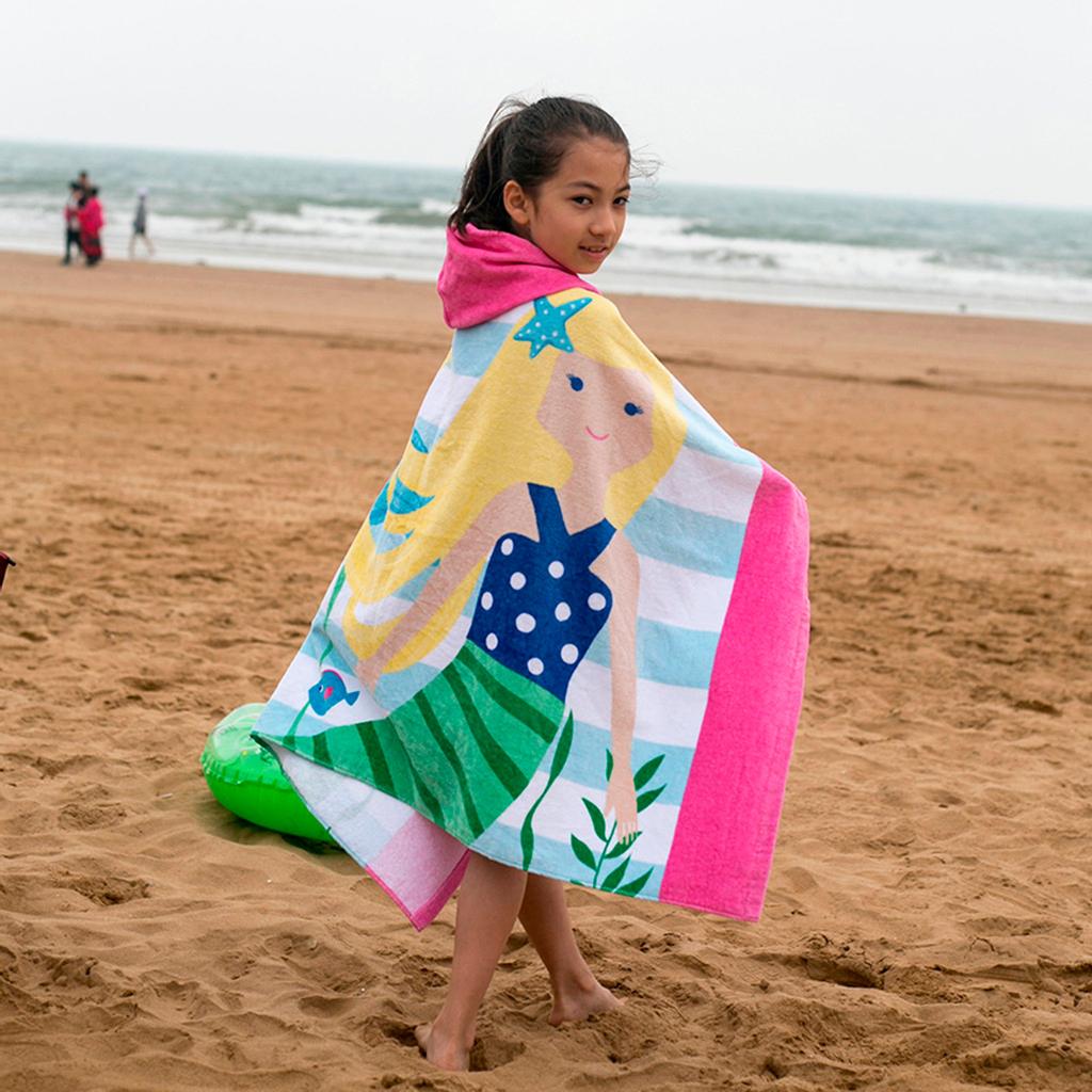 Детское детское плавательное пляжное банное полотенце с капюшоном из мультфильма, утепленный мягкий плащ