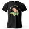 Capybara and Crocodile Printed Men's T-Shirt 100% Cotton Oversized Heartwarming Graphic Tees Fo