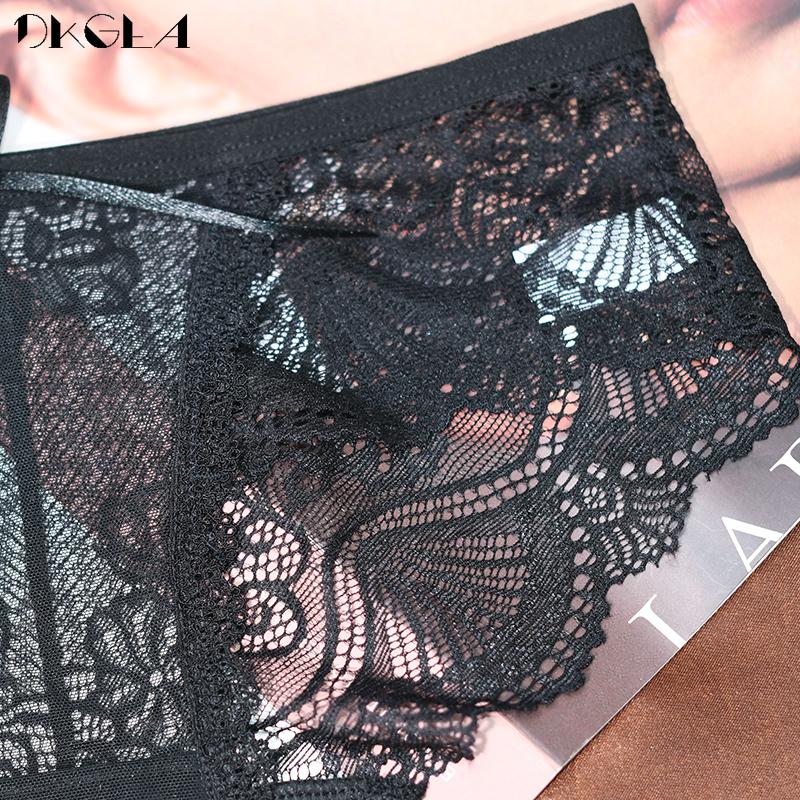 DKGEA 3 шт. черные сексуальные трусики с низкой посадкой женское нижнее белье кружевные трусы прозрачные трусы