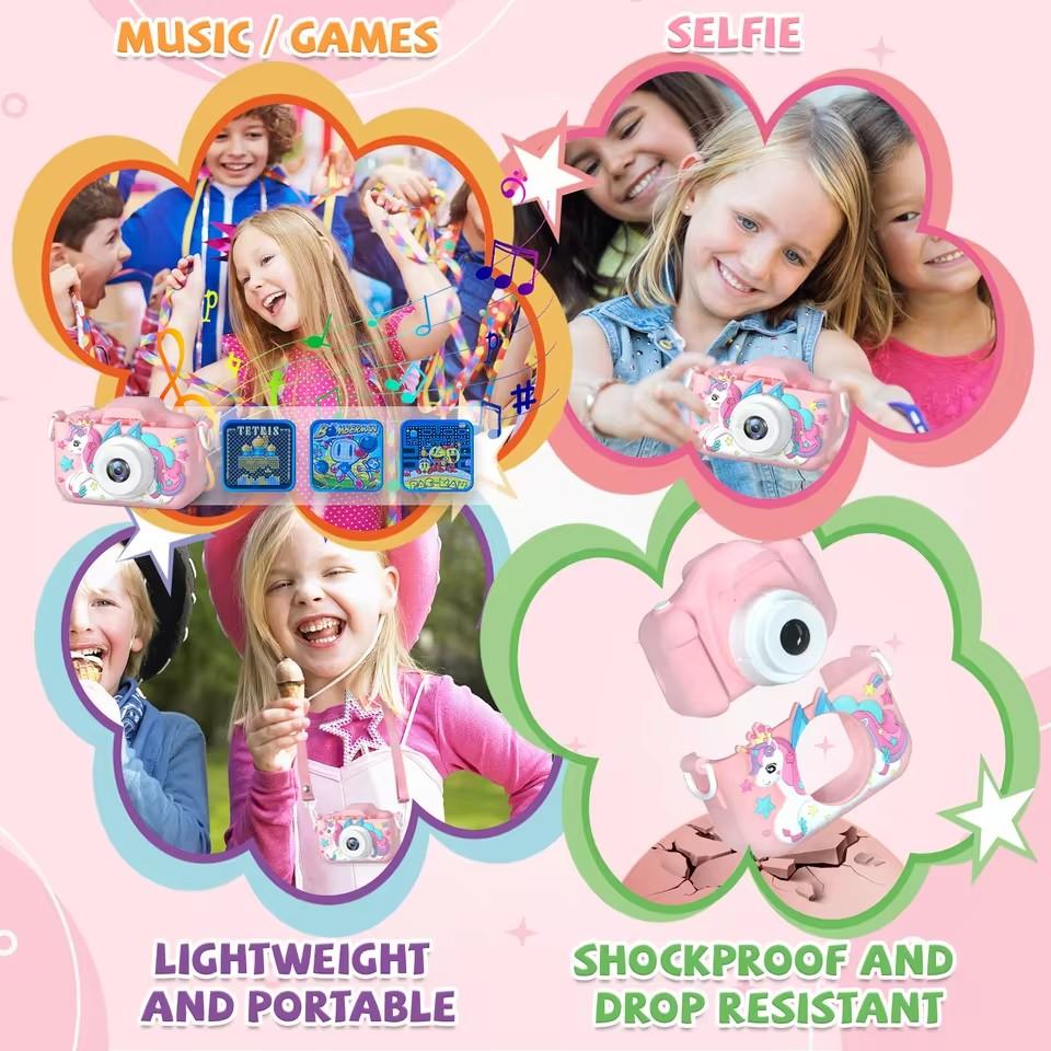 Детская камера 1080P HD Цифровая видеокамера для малышей 2,0-дюймовая детская камера с силиконовыми чехлами Игрушки для подарков на Рождество и день рождения