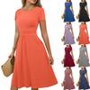 Женское повседневное модное платье миди А-силуэта с круглым вырезом, плиссированными короткими рукавами и однотонной расцветкой