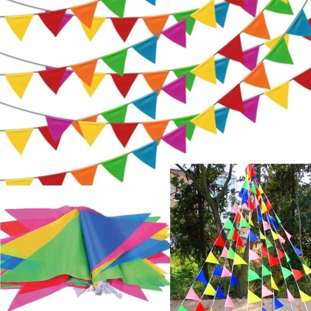 100Pcs Dacron Bunting Banner Triangle Shape Flag Garland New Pennant Banner Festival Decorations