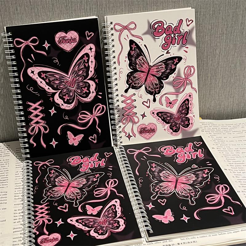4Pc/set Sweet Bow Coil Notebook Butterfly A5 Coil Planner Portable Notepad for Kids Girl Birthday Party Gift Back To School