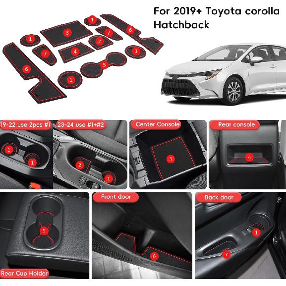 Auovo Держатель для стакана Вкладыши в дверные карманы Совместимо с Toyota Corolla Hatchback Аксессуары -2025 2026 Автомобильная консоль Держатель для стакана Карман двери Коврики Прокладки Для