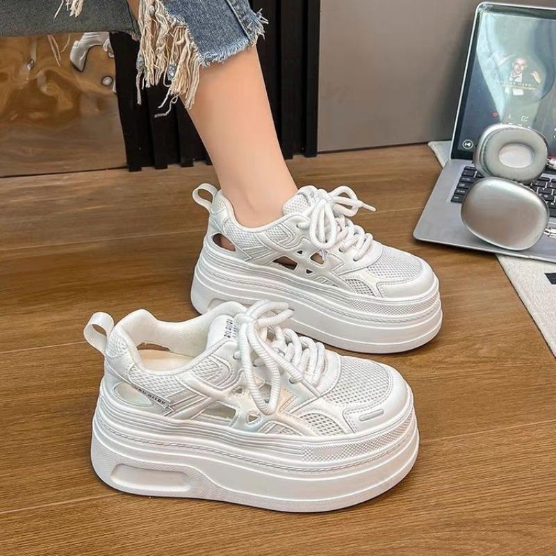 Fashion Mesh Breathable Sneakers 2025 Summer Autumn New Platform Casual Shoes Comfortable Non Slip Lace Up Height Increase Board Shoes
