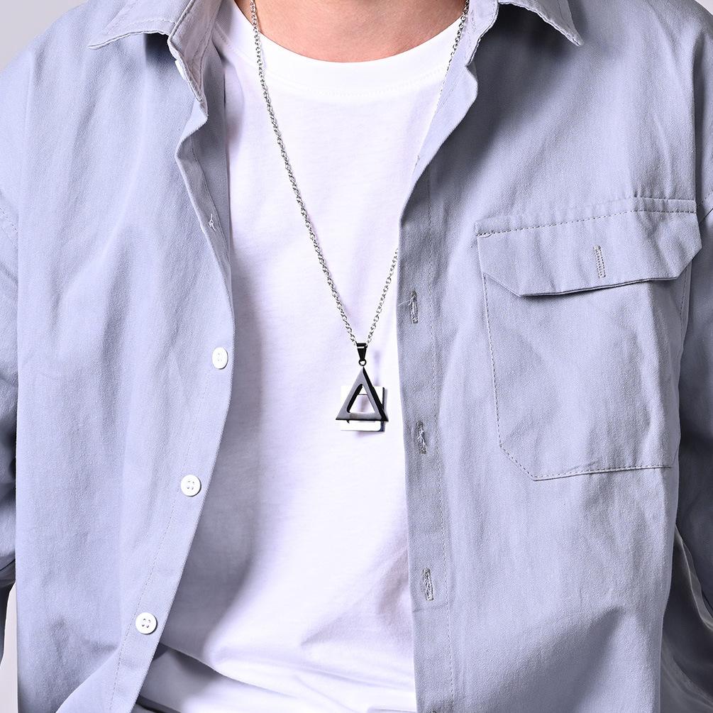 Новое Геометрическое Подвесное Креативное Ожерелье из Титановой Стали Треугольник Квадрат Черно-Белая Двухцветная Спайка