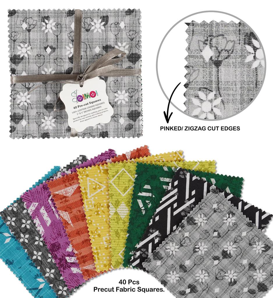 Soimoi Геометрический узор с текстурным принтом, предварительно вырезанные квадраты из хлопчатобумажной ткани 5 дюймов, набор для лоскутного шитья своими руками