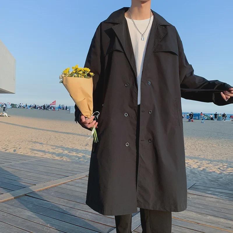 Мужская ветровка средней длины в корейском стиле, весна 2022 г., модное повседневное пальто выше колена для пар