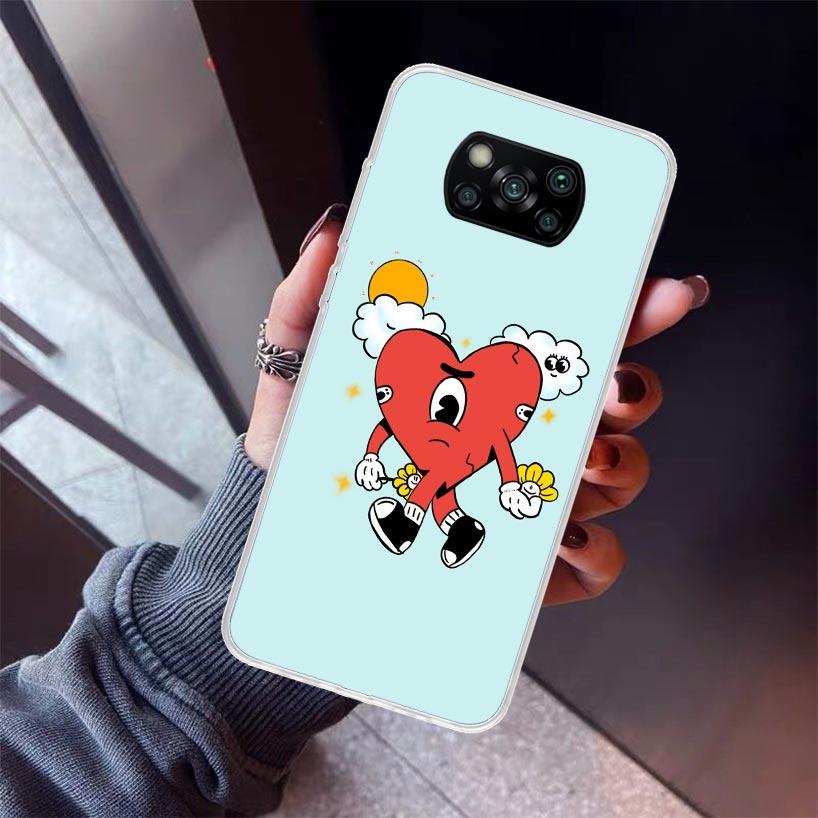 Bad Bunny Heart Phone Case For Xiaomi Poco X7 X6 X5 Pro F7 Ultra Redmi 15C 15 13 13C 12 12C 10 10A 10C 9 9A 9C 9T Shell Poco X7