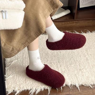 Осень и зима 2025 верхняя одежда уродливая милая большая голова женская ретро сумка голова хлопок пушистые полушлепанцы бархатные теплые с одним педальным ленивым