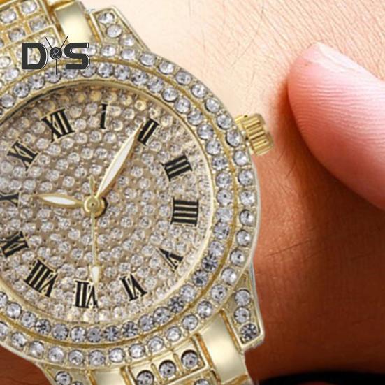 2 шт./комплект женские часы Quart блестящие стразы круглый циферблат высокоточный механизм наручные часы с браслетом