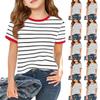 Полосатая футболка реглан для девочек - Повседневная футболка с коротким рукавом и круглым вырезом