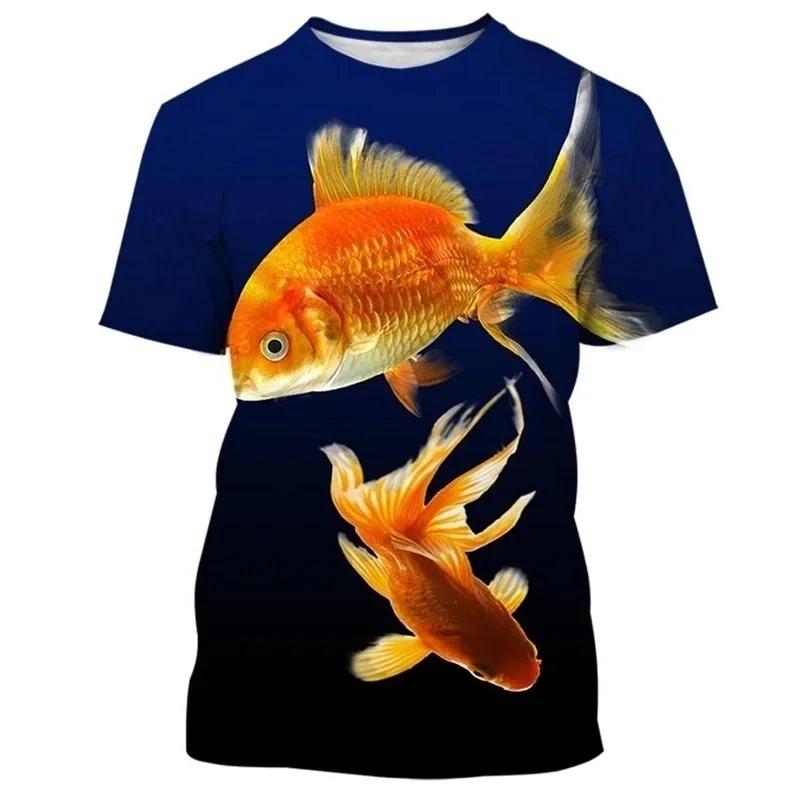 Модная новая мужская футболка с принтом «Золотая рыбка» с уличными элементами, с круглым вырезом, с короткими рукавами, модный топ больших размеров