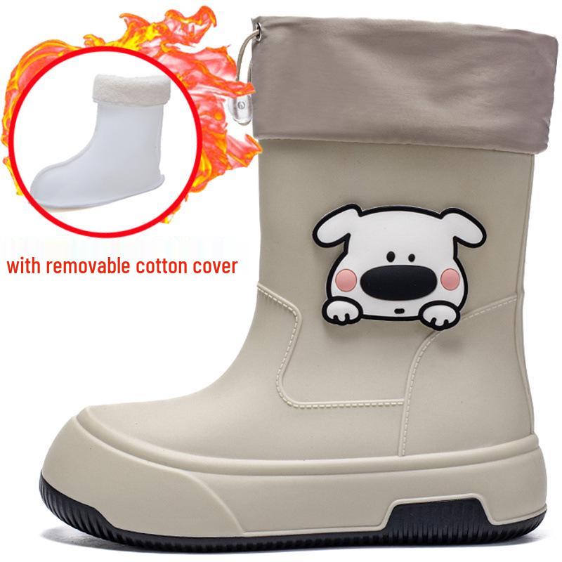 Женские водонепроницаемые резиновые сапоги до середины икры, нескользящая резиновая подошва с хлопковой подкладкой для использования на улице и на кухне.