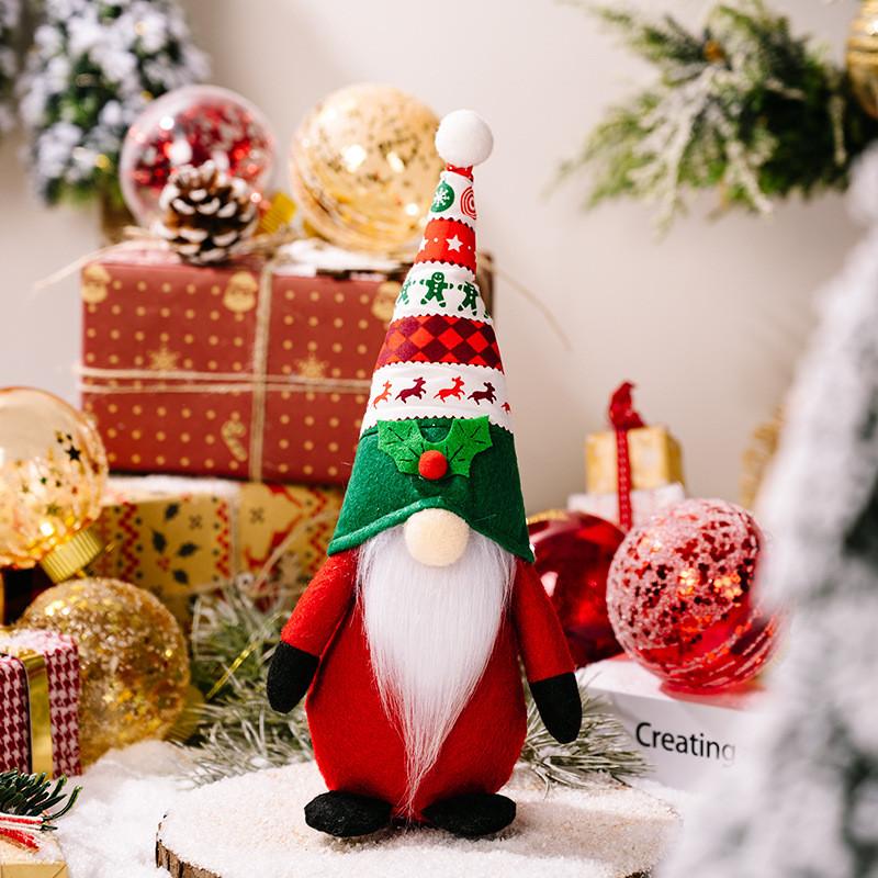 Adorable Christmas Decorative Plush Rudolf Gnome With Printed Pointy Hat For Festive Cheer