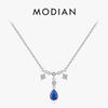 925 Sterling Silver Luxury Water Drop Blue Red Zirconia Pendant Necklace Classic Link Chain For Women Wedding Jewelry