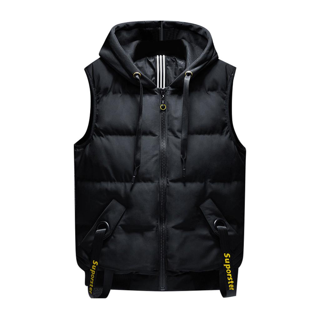 Мужские зимние теплые хлопковые пальто без рукавов, куртки с капюшоном, жилет на молнии, майки