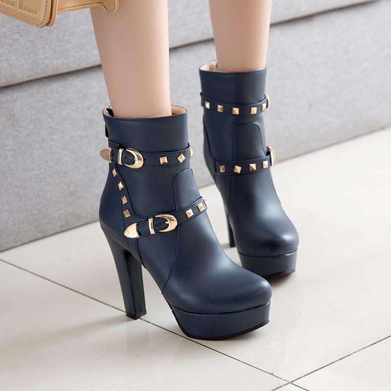 Женские ботильоны на высоком каблуке, осень-зима, новые, в европейском стиле, водонепроницаемые, на толстом каблуке, большие размеры, римские ботильоны