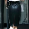 Юбка женская Yousheng с высокой талией и разрезом сзади, юбка миди из искусственной кожи, однотонная, облегающая бедра, черная юбка, праздничная одежда