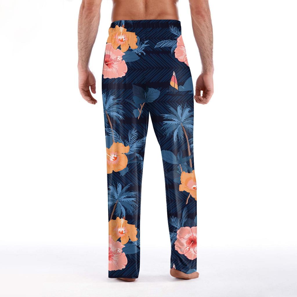 Men's Hawaiian Print Soft Home Pajama Pants Drawstring Casual Sweatpants