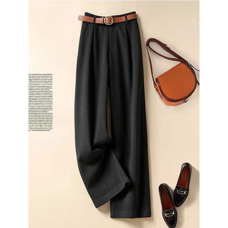 Серые модные шерстяные брюки, женские брюки с высокой талией для осени и зимы