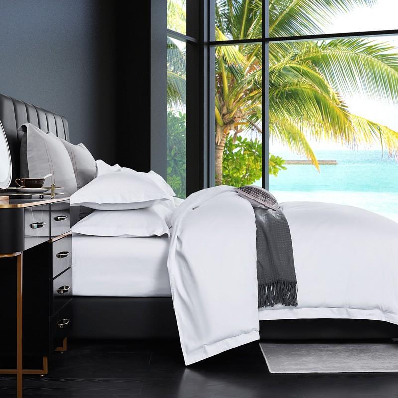 Hotel Style White Bedding Set Pure Color Bed Linen Guest Room Airbnb
