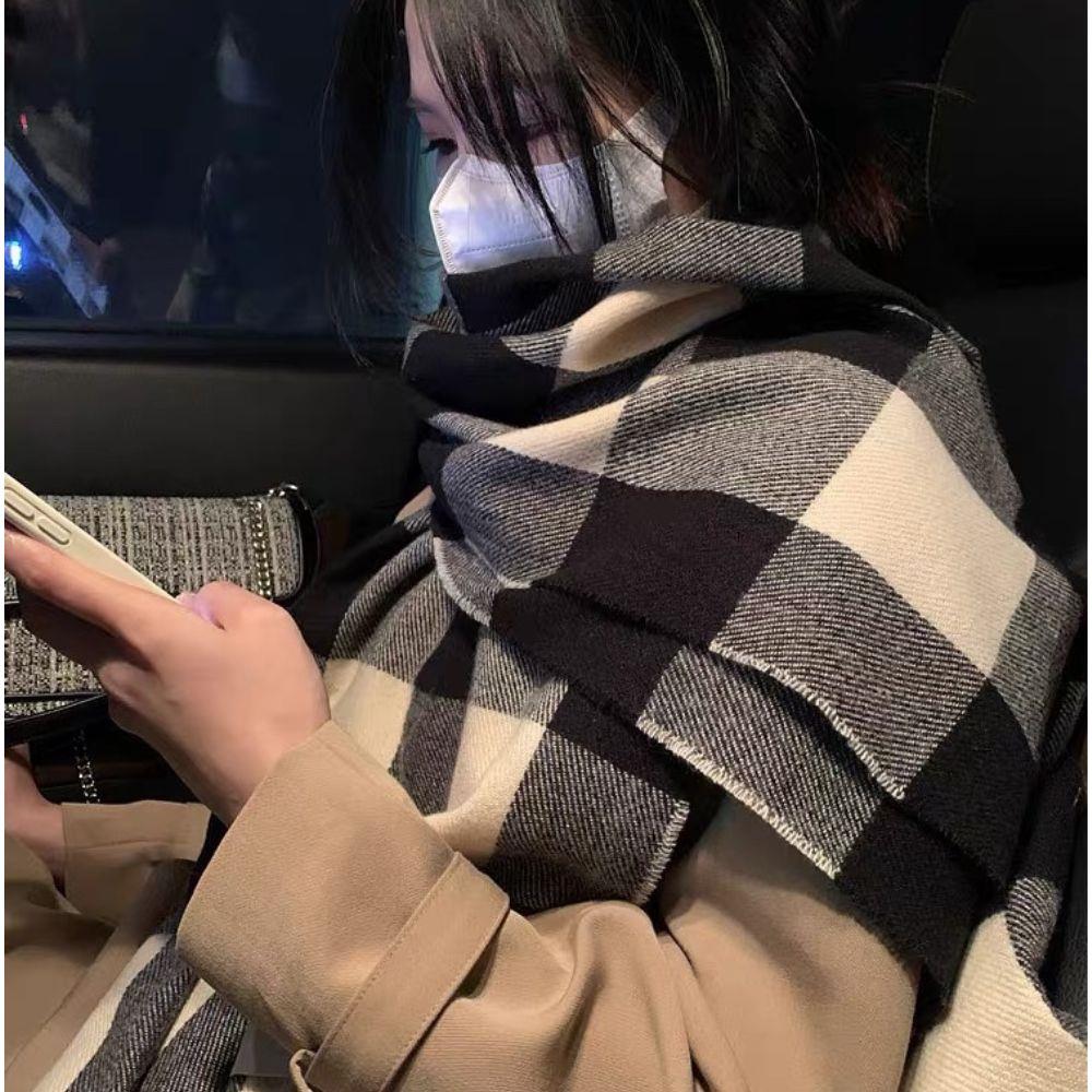 Double Sided Cashmere Shawl Tassel Scarf Windproof Wrapped Scarves Winter Women's Plaid Long Knitted Scarf Hijab Stole