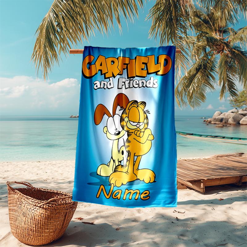 Personalized customized proof beach towel with Garfield pattern - soft, absorbent,quick-drying,perfect swimming,camping&bathing