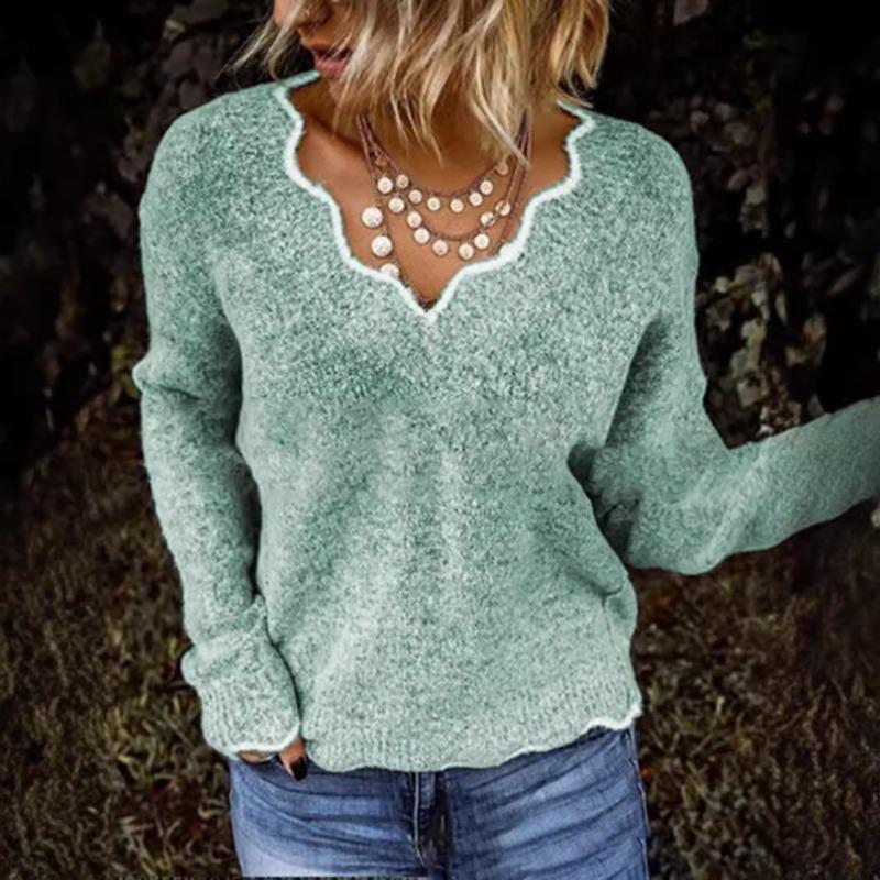 Пуловер с V-образным вырезом, теплый мягкий тканевый милый пуловер, разноцветная трикотажная базовая рубашка, женская повседневная рубашка с длинными рукавами, осень-зима