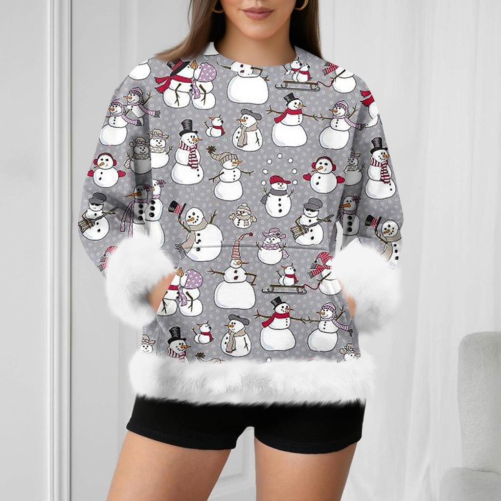 Женский повседневный свитшот с длинными рукавами и рождественским ретро-принтом