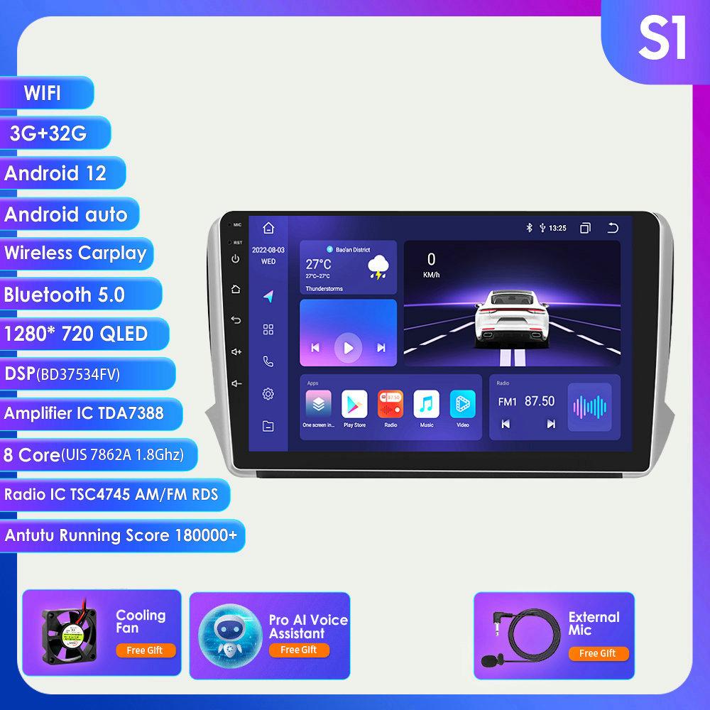 Автомобильный мультимедийный плеер Carplay 2 Din Android 12 для Peugeot 208 2008 Series 2012-2018 навигация GPS Авторадио Стерео DSP BT SWC DVR Cam Bluetooth DAB
