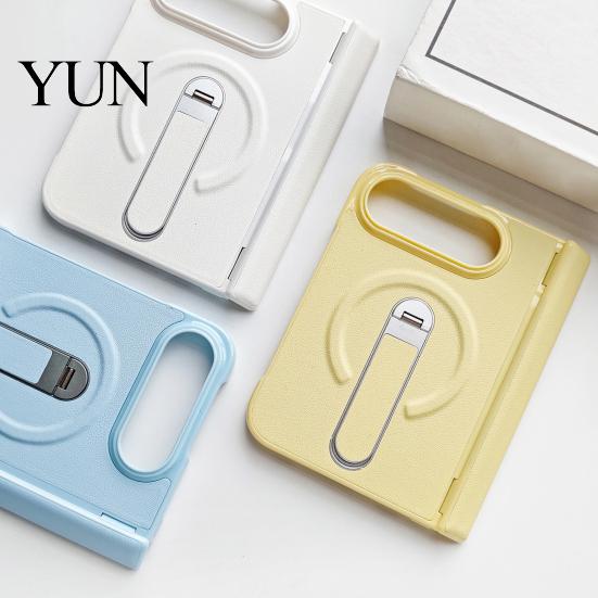 Strong Magnetic Attachment Case Faux Leather Phone for iPhoneDuo, Protective Cover with Hinge Protection, Multi-angle Viewing Stand Folding