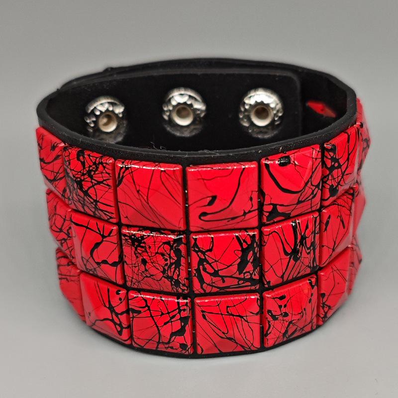 Европейско-американский панк-браслет из многоцветной кожи с заклепками – Мужской широкий браслет из ПУ