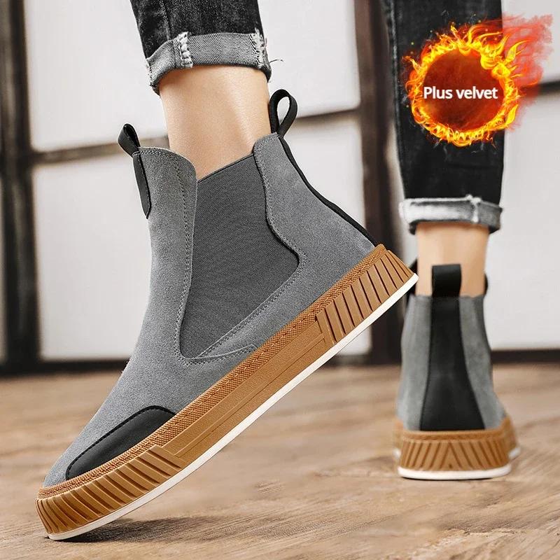 Ботильоны мужские из искусственной замши, теплые мужские ботинки челси, хлопковые зимние ботинки без застежек для мужчин, повседневная обувь в стиле ретро Botines Para Mujere