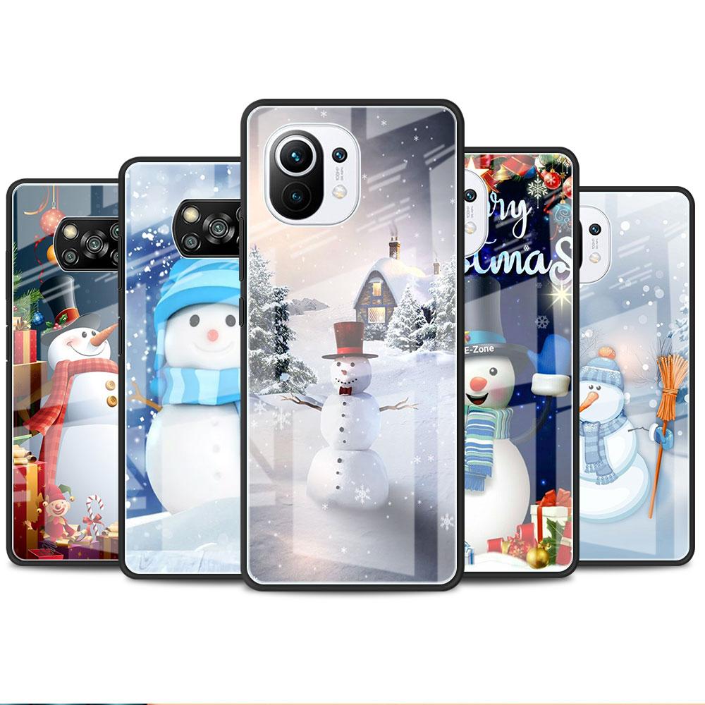 Рождественский стеклянный чехол с рисунком снеговика для Xiaomi Poco X3 NFC 11 Lite 11T F3 M3 Redmi Note 11 10 9 8 Pro 10S 9S 9A 9C, чехол для телефона