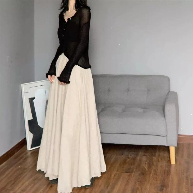 Длинная юбка с эластичной резинкой на талии в богемном стиле и краем в виде листьев лотоса для женщин