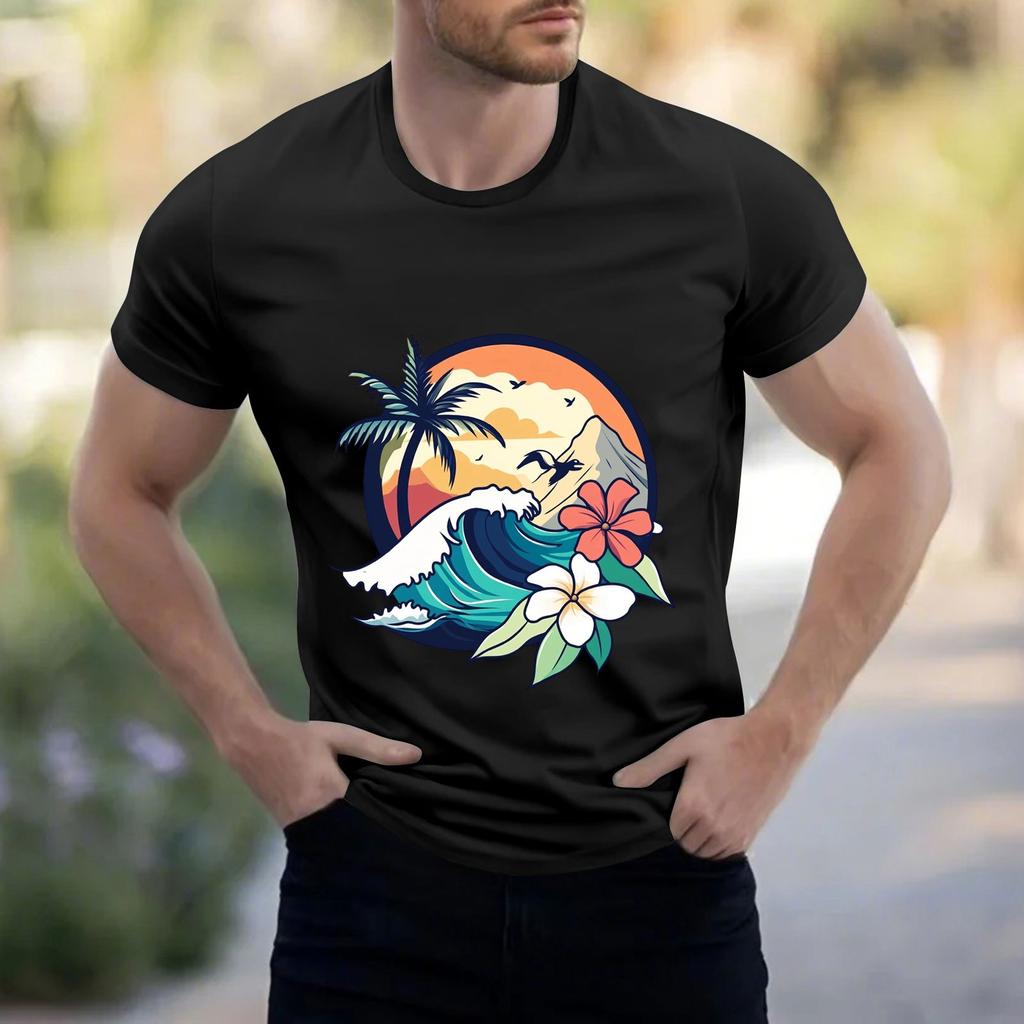 Men's Stand Collar Short Sleeve Shirt Loose Leisure Holiday Shirt Man