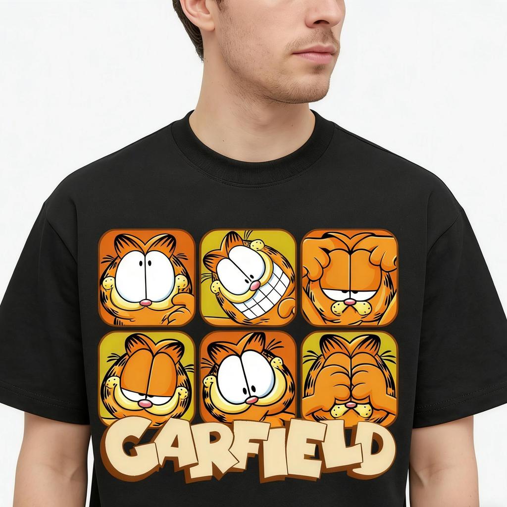Garfield Модная футболка с мемом! Американская ретро свободная футболка с коротким рукавом, унисекс, оверсайз, парная футболка