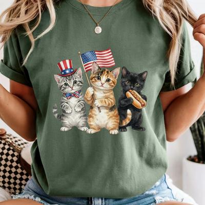 Patriotic Kittens 4th of July Shirt | American Flag Cats, Cat Mom Tee