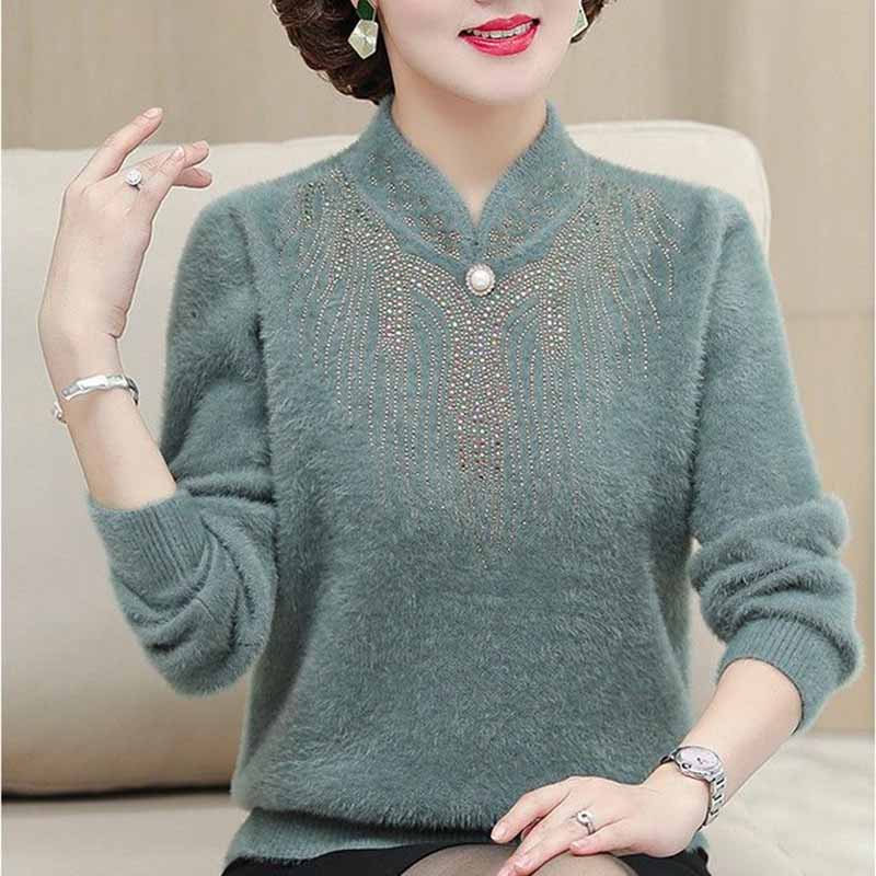 Одежда для матери, осенний и зимний норковый плюшевый свитер, женский теплый топ среднего возраста, нижняя рубашка для людей среднего и пожилого возраста