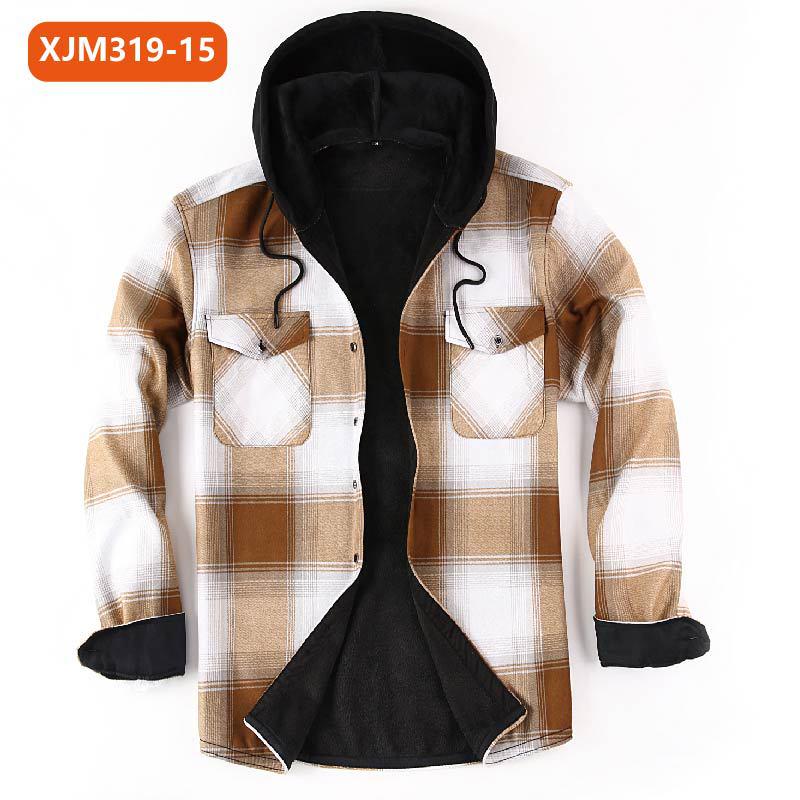 Мужская многослойная клетчатая рубашка с капюшоном — теплая плотная рубашка с длинным рукавом для осени и зимы
