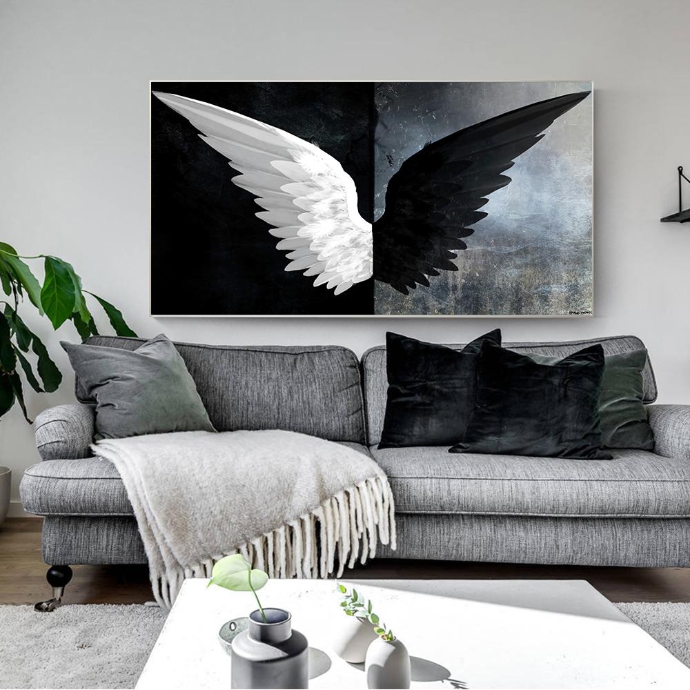 Черно-белый постер с крыльями ангела, холст, художественный постер, картина, украшение для гостиной, художественная картина